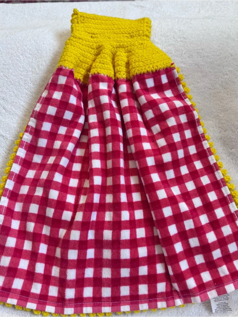Pioneer Woman Floral Gingham Crochet Hanging Kitchen Towel